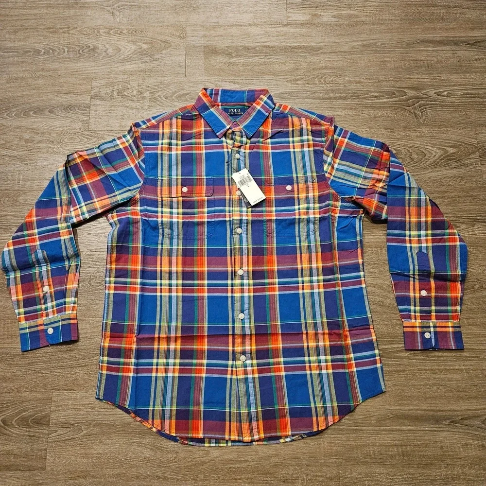 NWT Polo Ralph Lauren Classic Fit Madras Plaid Work Shirt Men's L Cotton